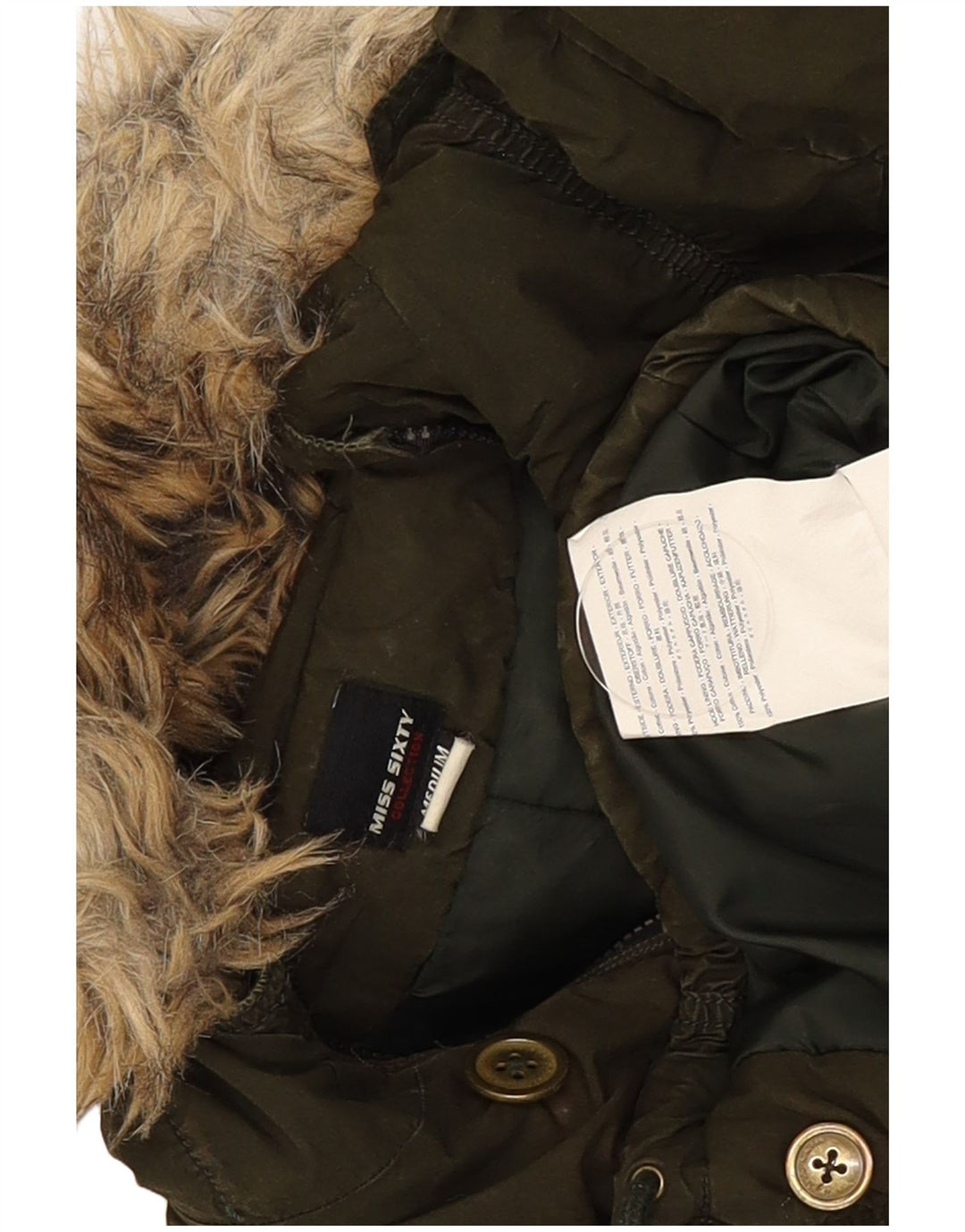 Damska kurtka parka z kapturem Miss Sixty UK 12, średnia bawełna khaki