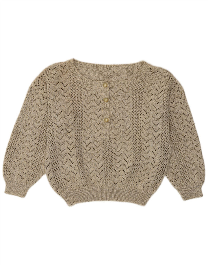Sweter damski w stylu vintage, z dekoltem w łódkę, UK 12, średni szary