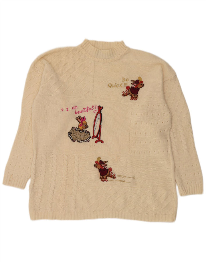 Vintage damski sweter z golfem, UK 14, średni, w kolorze złamanej bieli