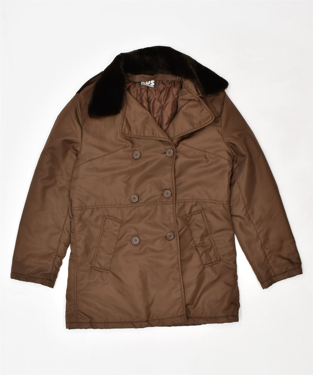 RDS Womens Pea Coat UK 16 Large Brown Polyamide | Vintage | Thrift | Second-Hand | Used Clothing | Messina Hembry 