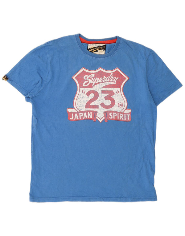 Męski T-shirt Superdry z grafiką, 2XL, niebieska, bawełniana