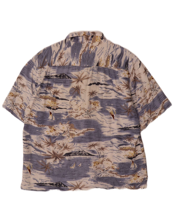 Vintage męska hawajska koszula z krótkim rękawem 2XL niebieski sztuczny jedwab