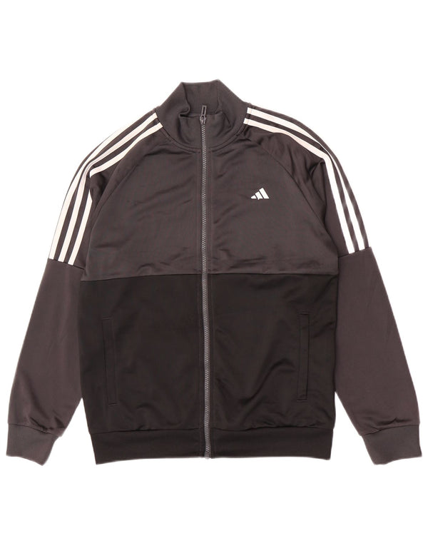 Adidas Boys Tracksuit Top Jacket 13-14 Years Grey Colourblock Polyester