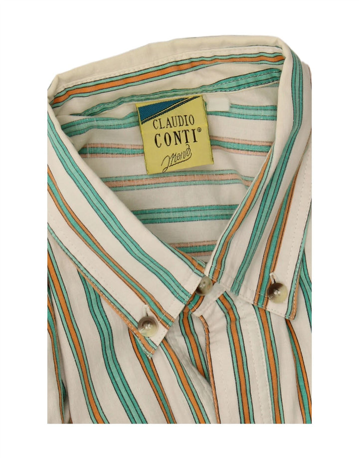 VINTAGE Mens Short Sleeve Shirt Large Multicoloured Striped Cotton Vintage Vintage and Second-Hand Vintage from Messina Hembry 