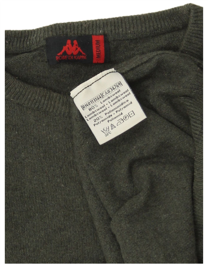 Męski sweter Kappa z okrągłym dekoltem, średnia khaki z owczej wełny