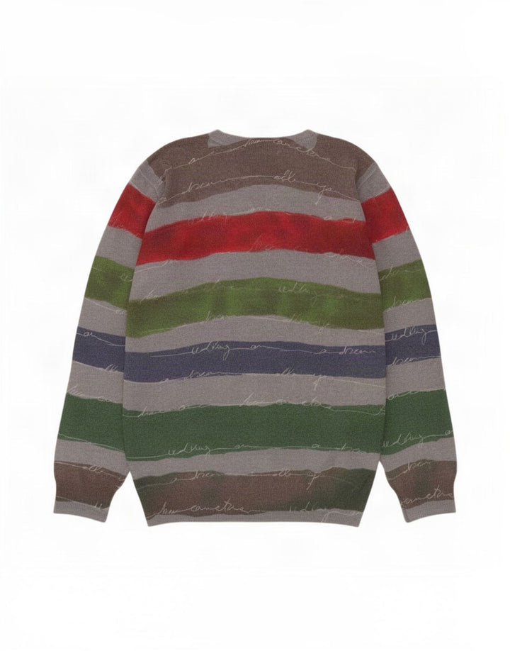 Desigual męski sweter z graficznym dekoltem w kształcie litery V, duże, wielokolorowe paski