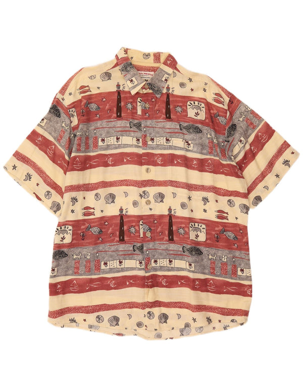 Męska koszula z krótkim rękawem i grafiką CASA MODA, rozmiar 44, XL, w beżowe paski