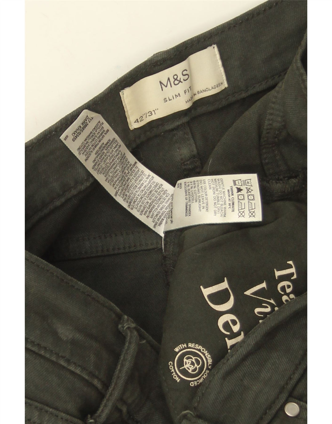 Marks & Spencer Męskie jeansy slim W42 L31 Zielone bawełniane