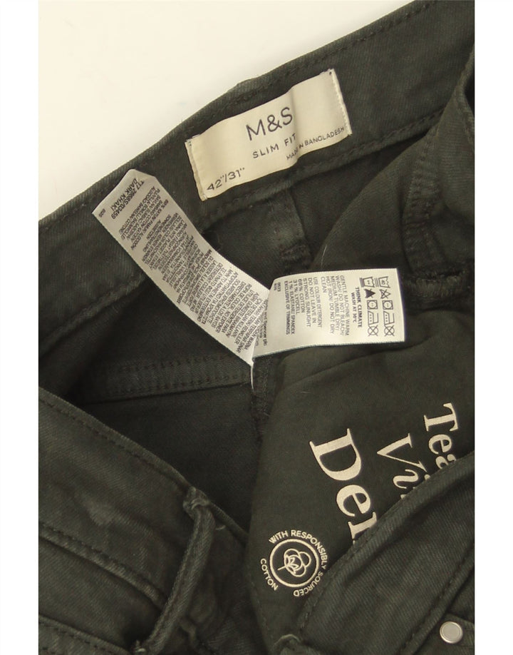 Marks & Spencer Męskie jeansy slim W42 L31 Zielone bawełniane
