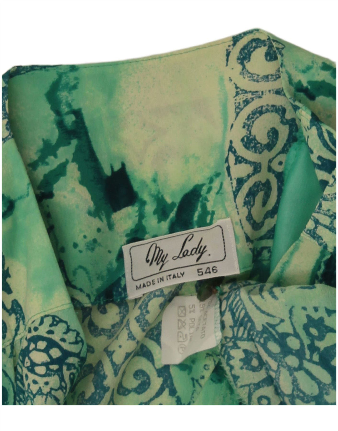 Bluzka damska z krótkim rękawem w stylu vintage, UK 14, średni zielony patchwork