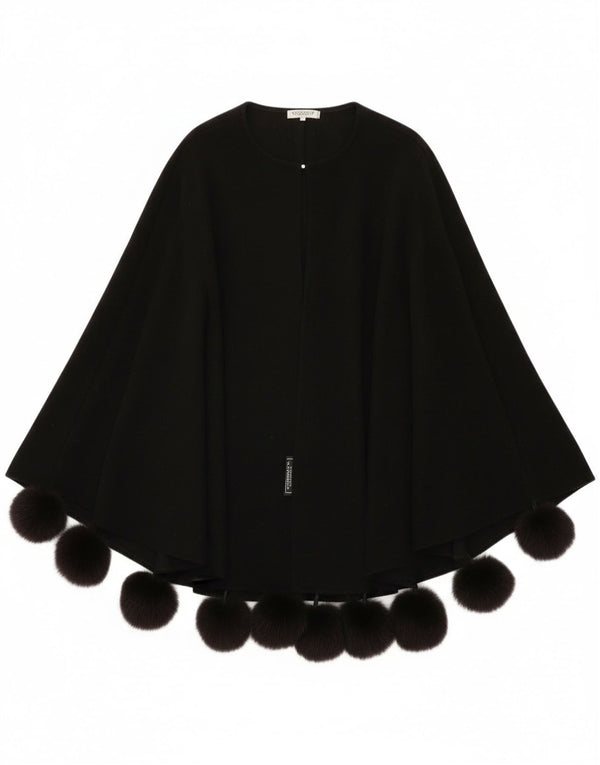 Vintage damski płaszcz ponczo w jednym rozmiarze, czarna wełna