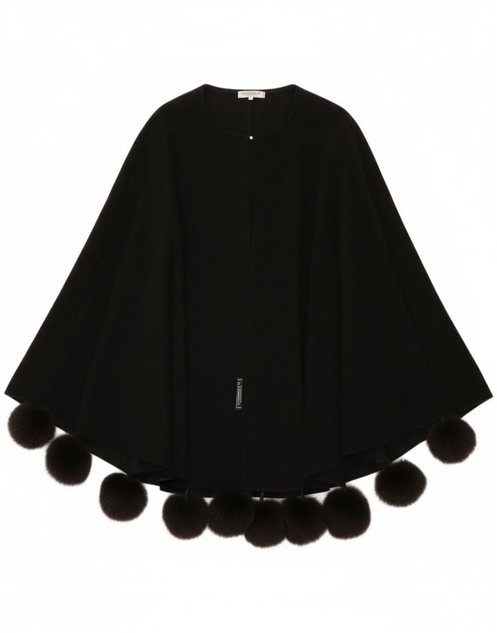 Vintage damski płaszcz ponczo w jednym rozmiarze, czarna wełna