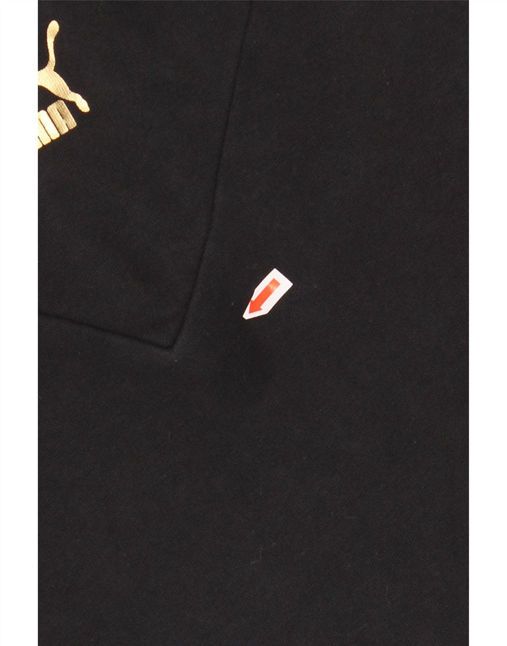 Dziewczęcy sweter z kapturem i grafiką PUMA, 11-12 lat, czarna, bawełniana z blokami kolorów