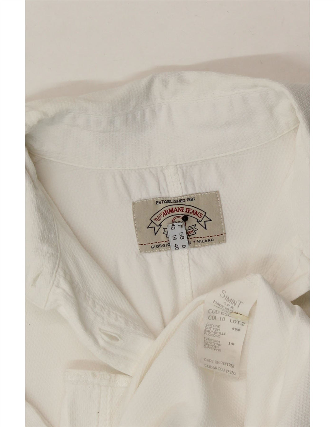 ARMANI JEANS Womens Shirt UK 14 Medium White Cotton Vintage Armani Jeans and Second-Hand Armani Jeans from Messina Hembry 