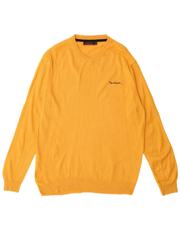 Męski sweter Pierre Cardin z dekoltem w kształcie litery V, średni żółty akryl