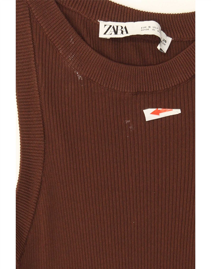 Top damski z kamizelką Zara UK 8 Small Brown wiskoza