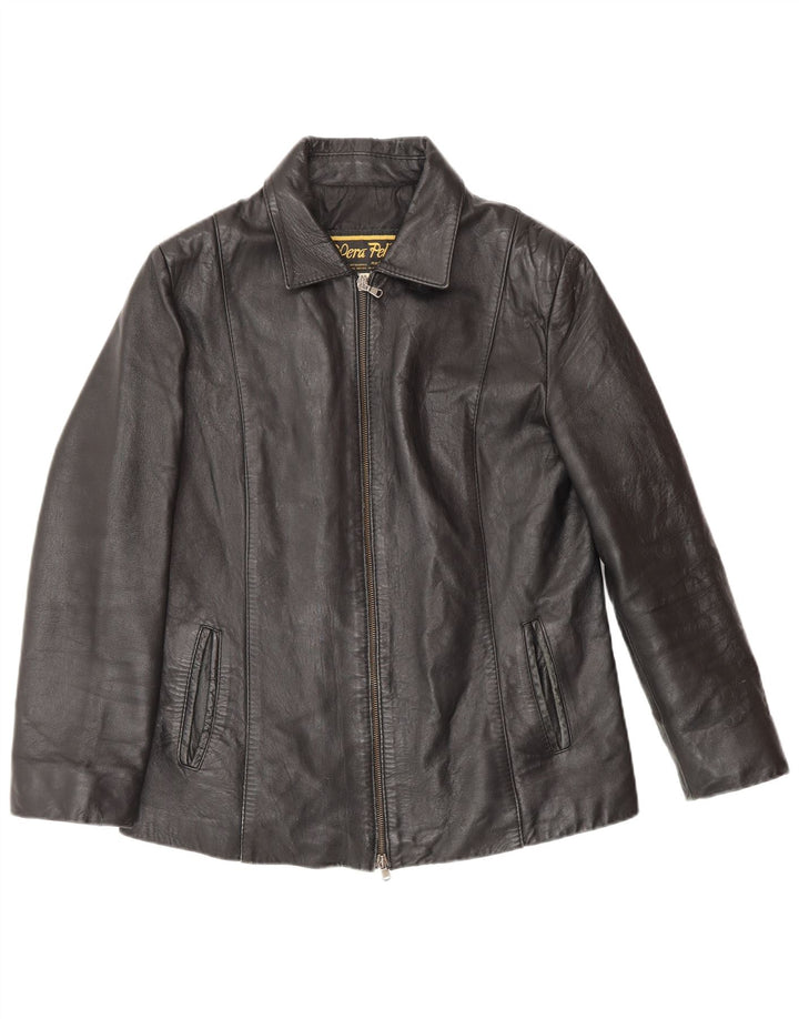 VINTAGE Womens Leather Jacket IT 48 XL Black Leather