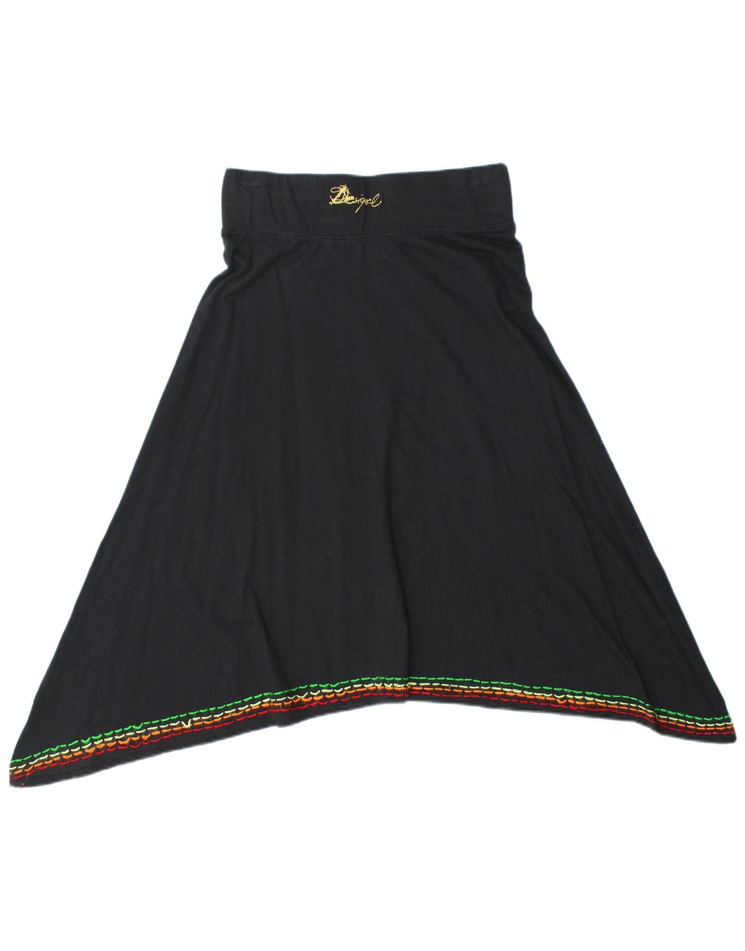 Desigual damska graficzna asymetryczna spódnica średnia W28 czarna bawełniana w kwiaty