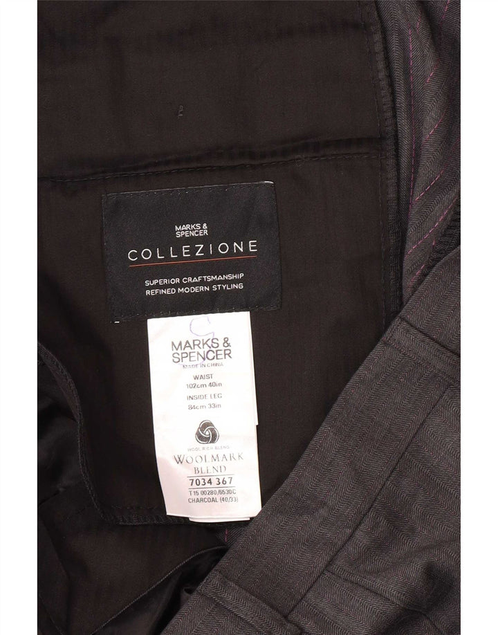 Marks & Spencer Męskie proste spodnie garniturowe W40 L33 Szara wełna