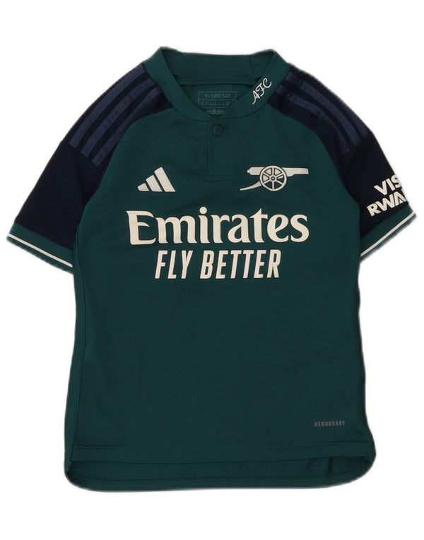 Chłopięcy T-shirt ADIDAS Fly Emirates z grafiką na 9-10 lat, zielony, z blokami kolorów