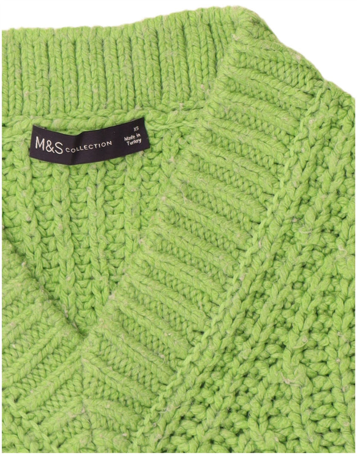 Marks & Spencer Damski sweter typu Crop Oversize z dekoltem w kształcie litery V, UK 6 XS, zielony