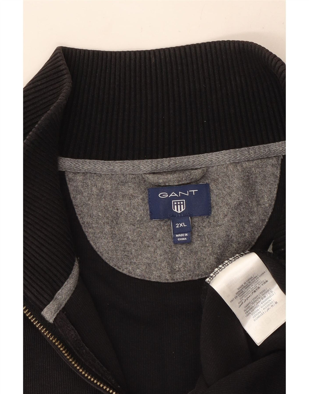 Męski sweter z zamkiem błyskawicznym Gant 2XL, czarny, bawełniany