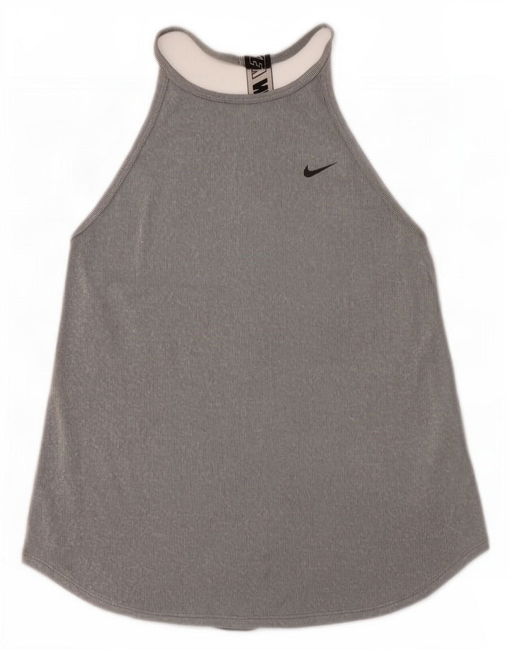 Damska kamizelka Nike Dri Fit Graphic Top UK 8 Mały szary poliester z blokami kolorów