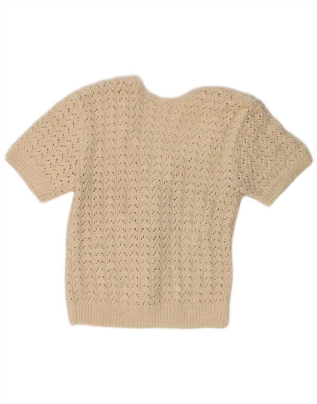 Damski sweter szydełkowy z krótkim rękawem VINTAGE UK 10 Small Beige