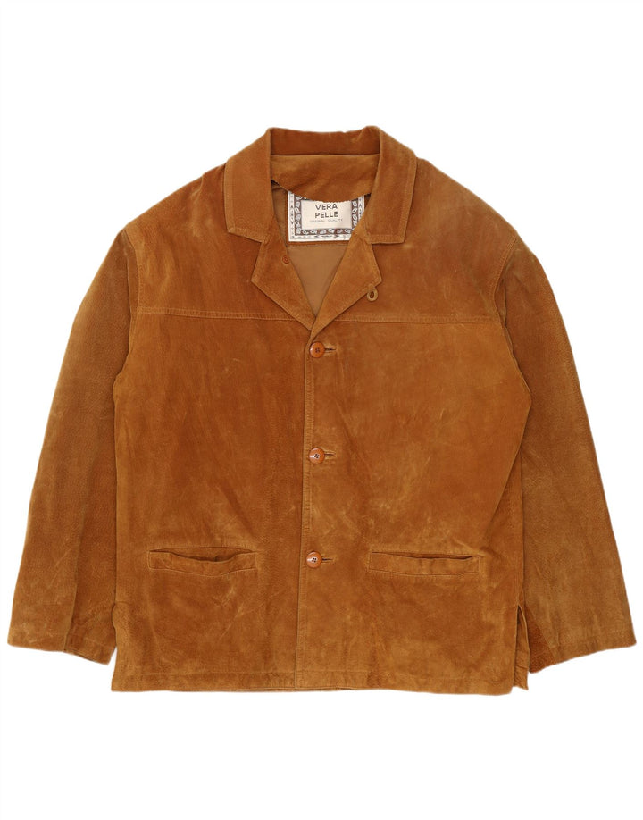 Vintage męska zamszowa kurtka IT 46 mała beżowa skóra