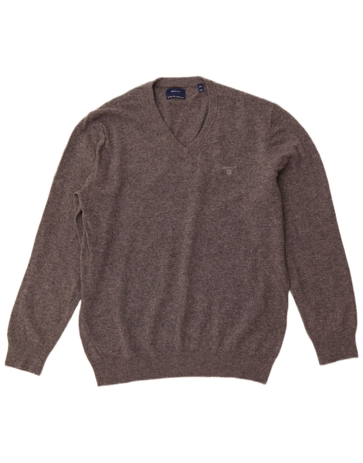 Męski sweter GANT z dekoltem w kształcie litery V, 2XL, szara wełna owcza