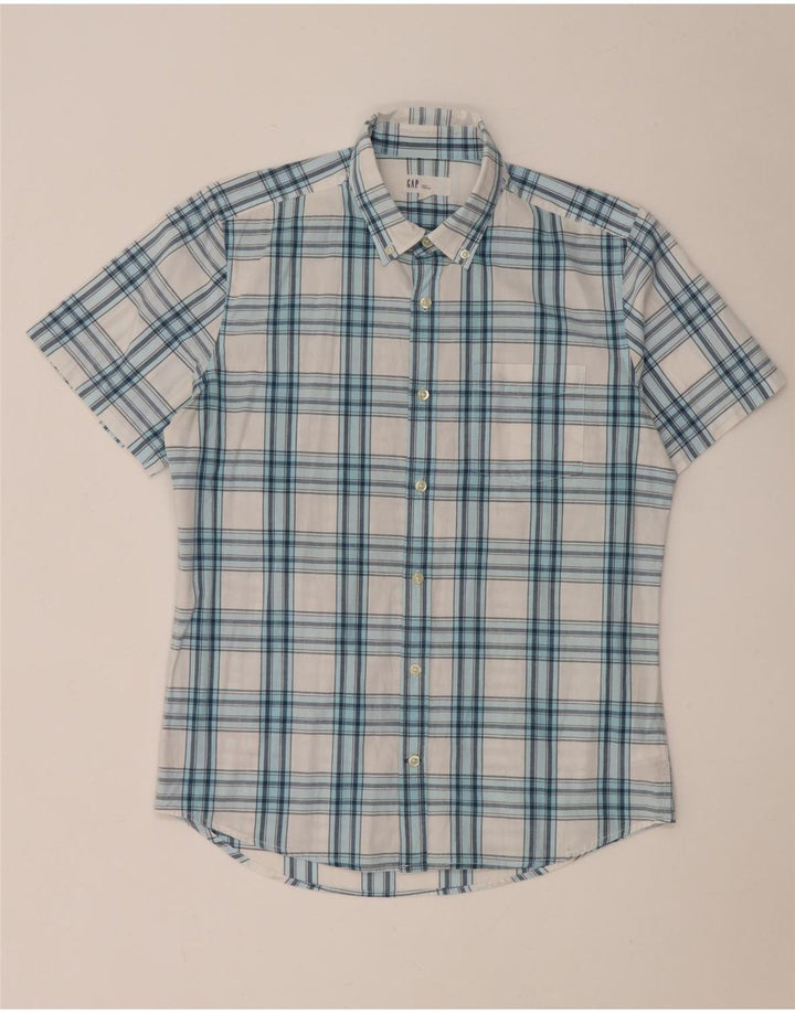 Męska koszula slim fit z krótkim rękawem Gap, bawełniana w średnią białą kratkę
