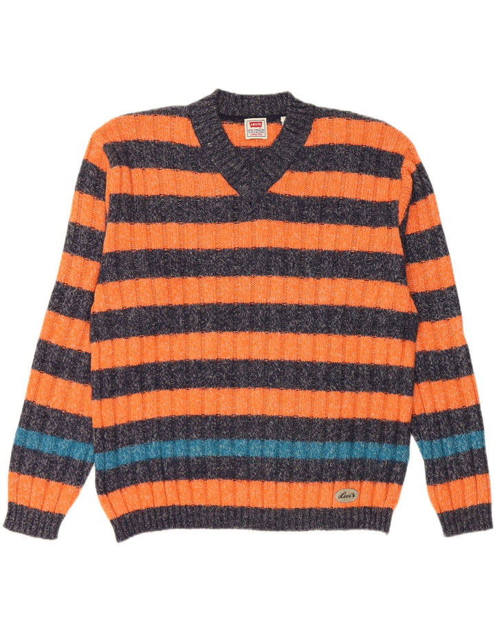 Męski sweter Levi's z dekoltem w szpic i małą pomarańczową wełną z alpaki w paski