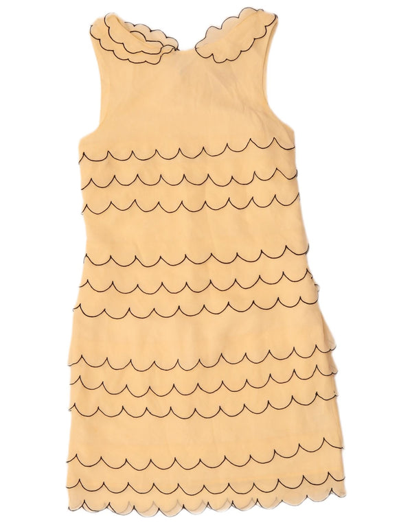 Damska sukienka płaszczowa bez rękawów VINTAGE UK 6 XS w beżowym jedwabiu w paski