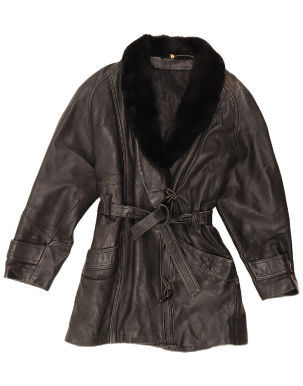 Vintage damska kurtka skórzana oversize UK 10, mała czarna skóra