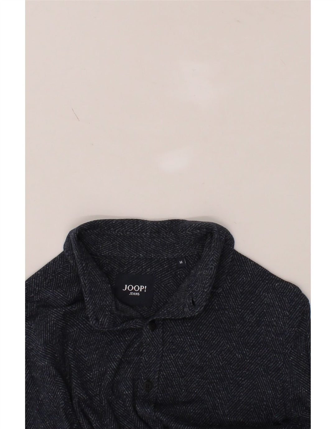 JOOP Mens Shirt Medium Navy Blue Herringbone Cotton Vintage Joop and Second-Hand Joop from Messina Hembry 
