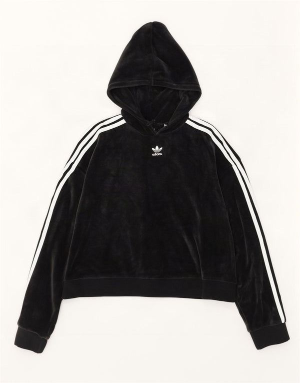 Damska bluza z kapturem Adidas Crop Velvet Oversize UK 10, mała, czarna bawełna
