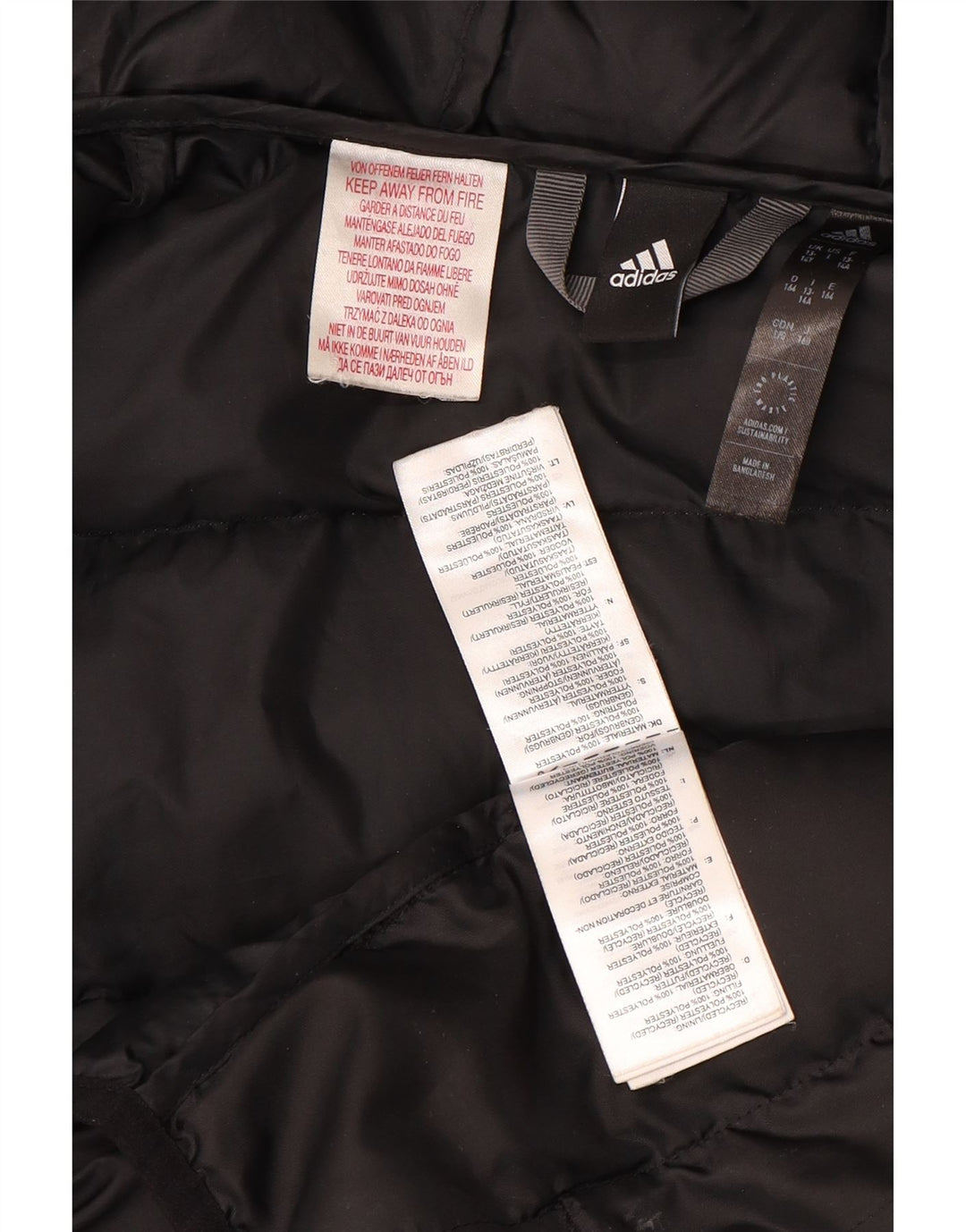 Adidas Chłopięca Wyściełana Kurtka Z Kapturem 13-14 Lat Czarny Kolorowy Poliester