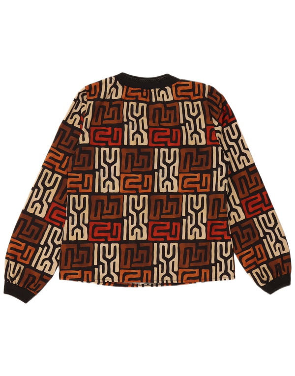 Top damski VINTAGE z długim rękawem UK 12, średni brąz i geometria