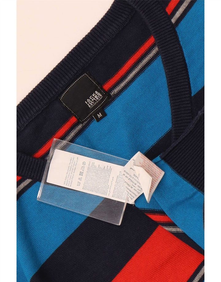 Męski sweter Jack & Jones z dekoltem w kształcie litery V, średniej wielkości, wielobarwny, bawełniany w paski