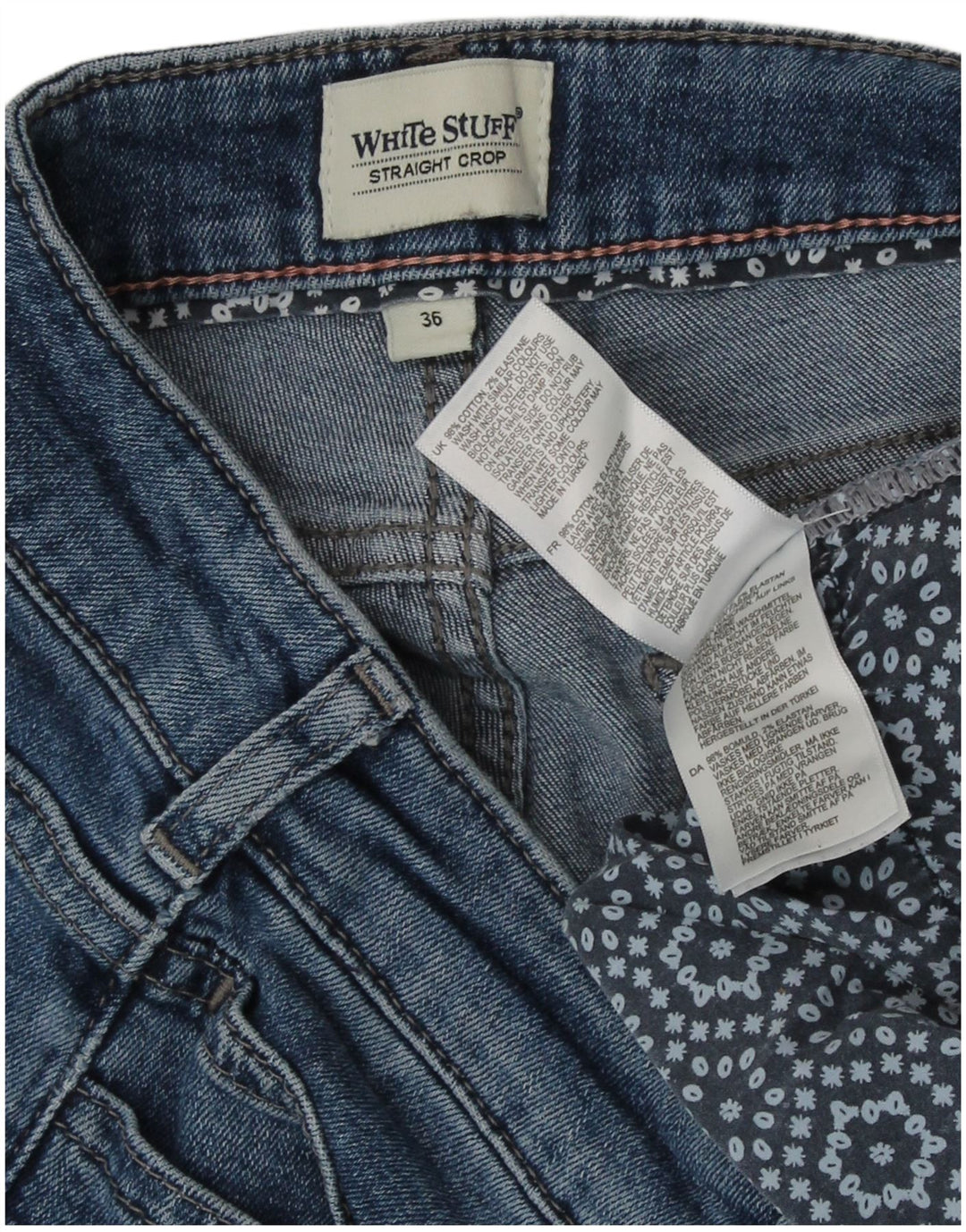 Damskie jeansy White Stuff, proste, przycięte, EU 36, małe, W26, L24, niebieska bawełna
