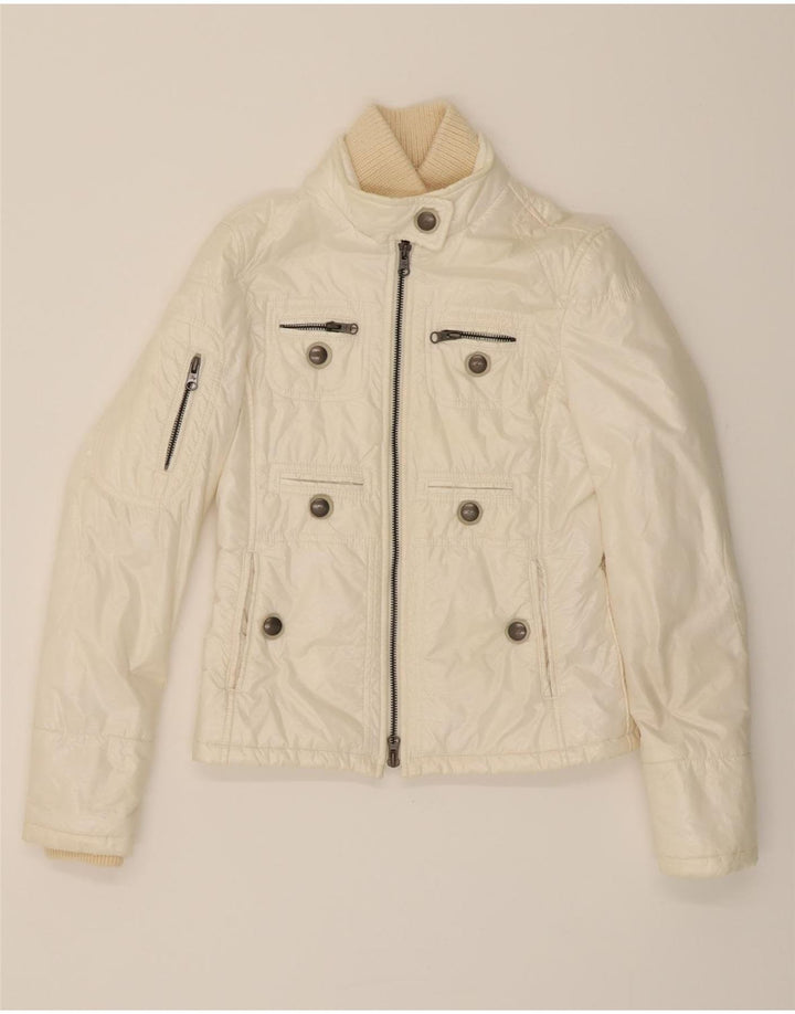 FAY Womens Crop Padded Jacket UK 10 Small Off White Vintage Fay and Second-Hand Fay from Messina Hembry 