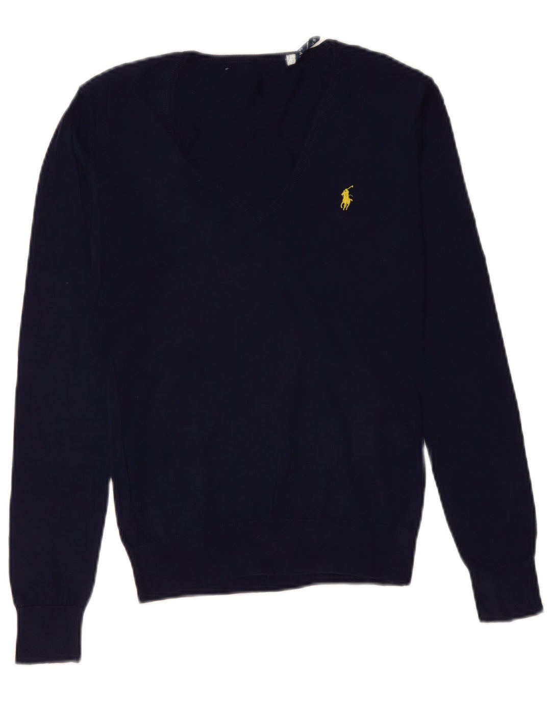 Sweter damski Ralph Lauren z dekoltem w kształcie litery V, UK 12, średni granatowy, bawełniany