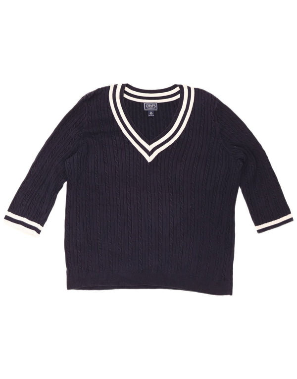 Sweter damski CHAPS z rękawem 3/4 i dekoltem w kształcie litery V, UK 20 2XL, granatowy, bawełniany