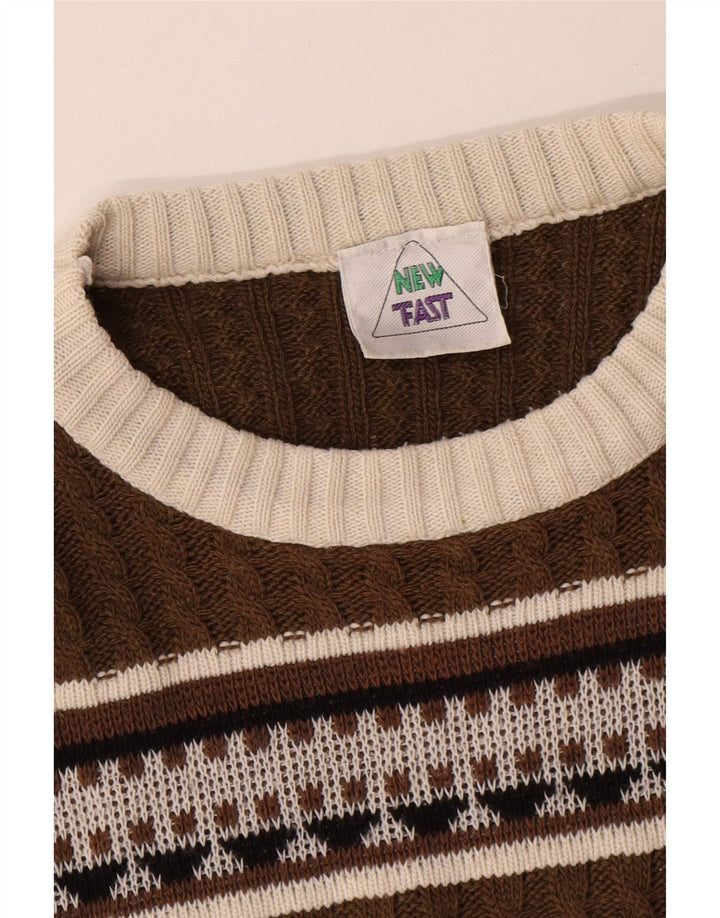 Nowy szybki męski sweter z dekoltem w łódkę, średnio brązowy Fair Isle