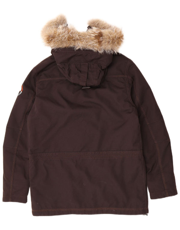 Napapijri Mens Hooded Windbreaker Jacket UK 36 Small Brown Polyamide Winter