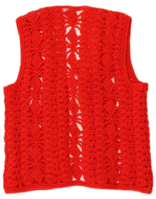 Vintage damski szydełkowy sweter bez rękawów UK 10 Small Red