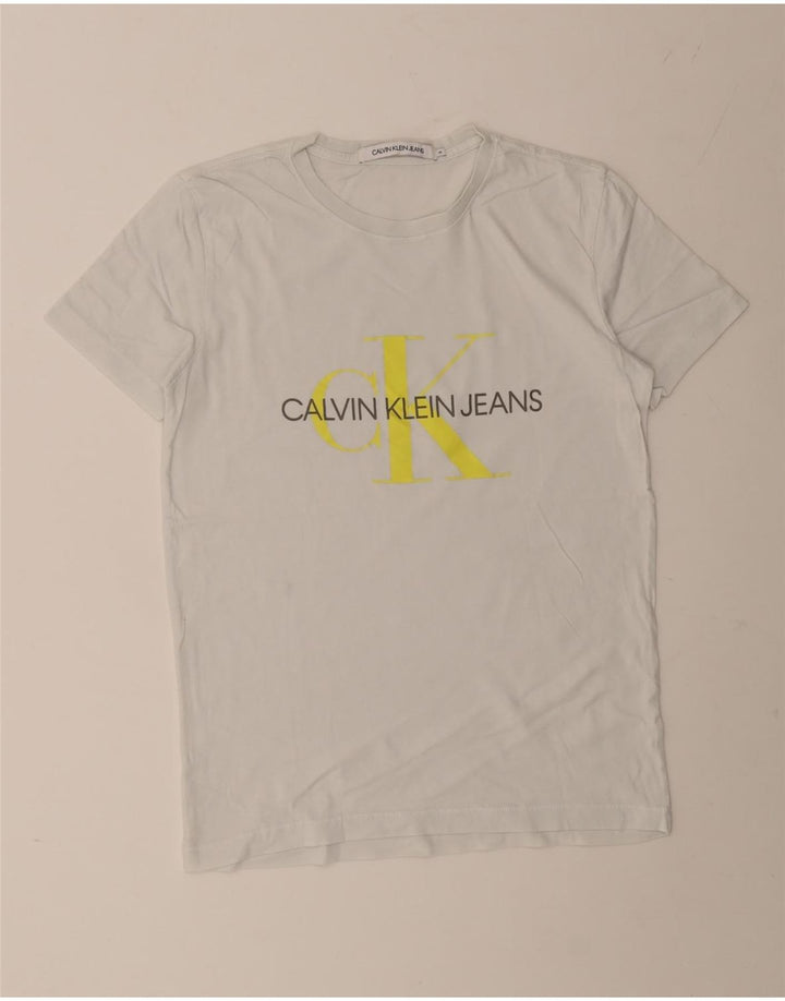 Męski T-shirt z grafiką CALVIN KLEIN JEANS, średni biały