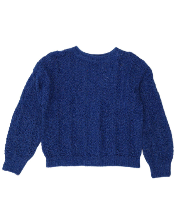 VINTAGE Womens Crop Boat Neck Jumper Sweater UK 18 XL Blue Floral