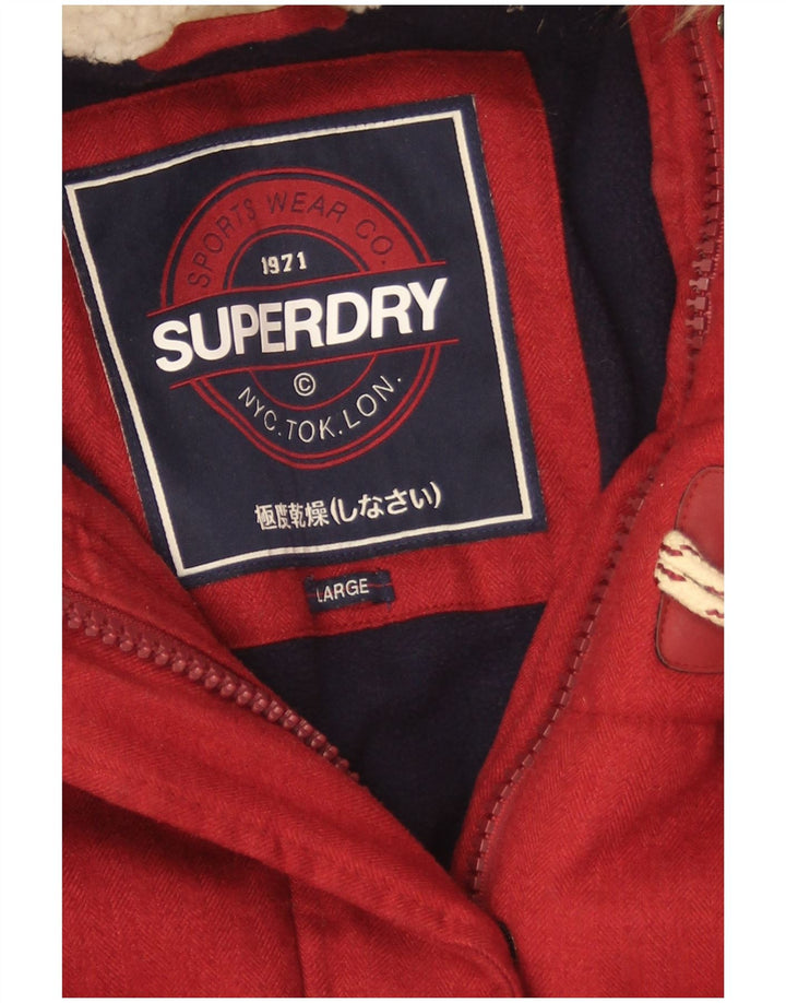 Damski ocieplany płaszcz z kapturem Superdry UK 16, duży, czerwony poliester