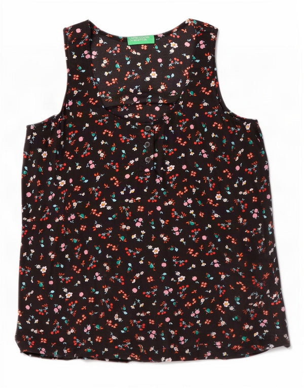 Damska bluzka bez rękawów Benetton Top UK 10 Small Black Floral Modal